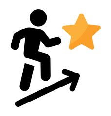 Poster - Successful businessman standing on the arrow, as symbol of achievement, success and developing business in successful way to get the star