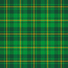 St. Patricks Day Tartan Plaid. Scottish Pattern In Green And Orange Cage. Scottish Cage. Traditional Scottish Checkered Background. Seamless Fabric Texture. Vector Illustration