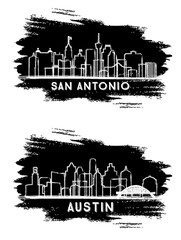 Canvas Print - Austin and San Antonio Texas City Skyline Silhouette Set.