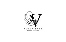 Lowercase Letter V Linked Beauty Flourish Logo Design Concept