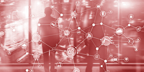 Wall Mural - global business connection. innovation concept on virtual screen. internet of things. smart industry