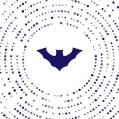 Blue Flying bat icon isolated on white background. Abstract circle random dots. Vector