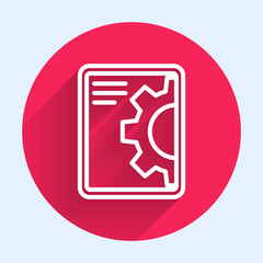 White line Software, web development, programming concept icon isolated with long shadow. Programming language and program code on screen tablet. Red circle button. Vector