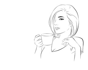 Wall Mural - Beauty girl drinking coffee. vector illustration isolated cartoon hand drawn