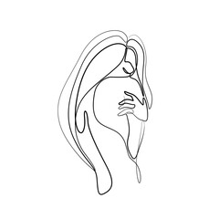 Woman abstract silhouette, continuous line drawing, face of the girl is a single line on a white background,  Vector illustration. Tattoo, print and logo design for a spa or beauty salon. Line art.