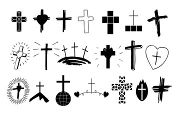 Sticker - Set of 20 christian icons with crosses . Symbols