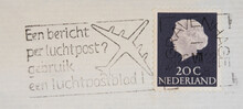 Briefmarke Stamp Gestempelt Used Frankiert Cancel Vintage Retro Alt Old Slogan Werbung Niederlande Holland Neatherland Dutch Flugzeug Plane Kopf Head Profil Luchtpost Luftpost