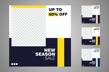 New set of editable minimal banner templates. Suitable for social media posts and web or internet ads. Vector illustration with photo college.