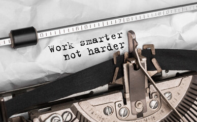 Poster - text work smarter not harder typed on retro typewriter