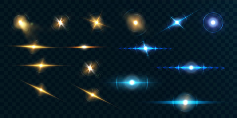 Poster - Set of bright beautiful stars on a transparent background vector illustration.	