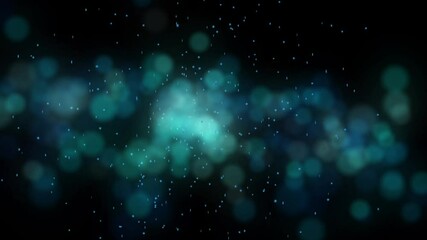Wall Mural - abstract rotation and flight of blue snowflakes on a blurred background of balls in space. beautiful