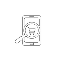 Poster - Glass searching for shopping on smart phone. Online shopping line icon