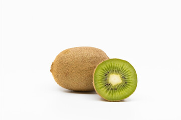 Kiwi Fruits Isolated on White Background, Whole kiwi fruit and half kiwi fruit isolated