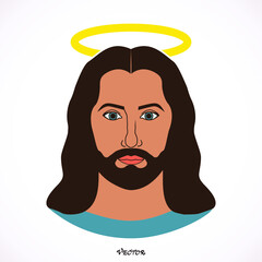 Wall Mural - Vector Face of Jesus on white background.  Flat design, vector.