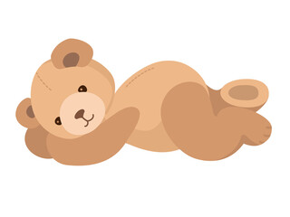 Wall Mural - Teddy Bear lying on. Cute stuffed Toy. Beige bear isolated on white. Vector