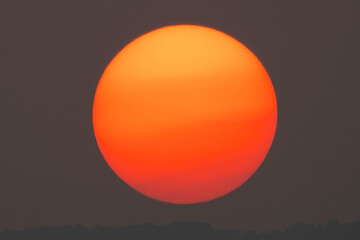 Wall Mural - sunset on sky dark background, big sun golden color on dusk twilight evening wallpaper, beautiful ab