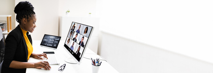 Canvas Print - Watching Video Conference Business Webinar