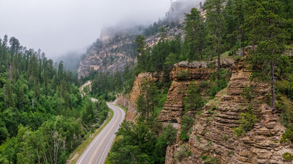 Wall Mural - Fog in the morning on Spearfish Canyon Scenic Byway, South Dakota Black Hills	