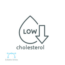 Low Cholesterol Icon. Symptoms Of Metabolic Syndrome. Low HDL-Cholesterol. Heart Care Cardiology Sign. Outline  Style. Editable Stroke Vector Illustration. Design On White Background. EPS 10