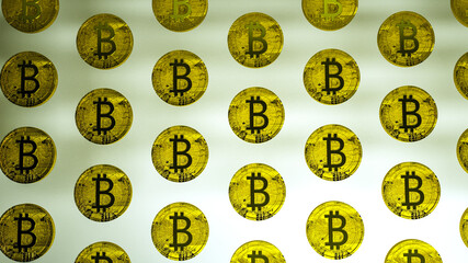 three dimensional coin bitcoin symbol. cryptocurrency concept. gold coin with a textured surface. 3d render illustration