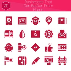 Wall Mural - businesses that can be run from home icon set. 20 filled icons on theme businesses that can be run from home. collection of Placeholder, Chest, Html, Pipe, Direction, Flag