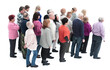 © ASDF - group of diverse elderly people standing in front of a closed door