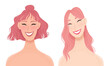 Portrait of two beautiful women. Girlfriends, couple, friends or sisters vector flat concept illustration. 