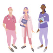 Medical group of doctor, nurse and intern. Health care team characters. Flat vector illustration