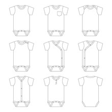 Template All Model Baby Onesie Vector Illustration Flat Sketch Design Outline
