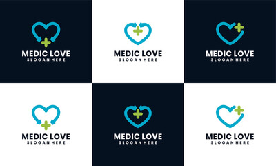 Wall Mural - set of medical logo with love stethoscope shape concept template