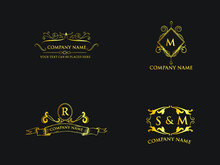 Retro Royal Vintage Shields Logotype Set. Vector Calligraphic Luxury Logo Design Elements. Business Signs, Logos, Identity, Spa, Hotels, Badges Elements