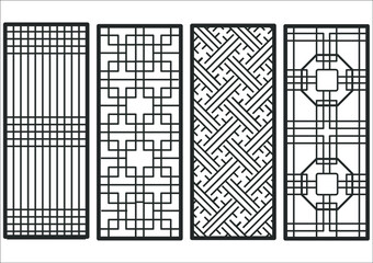 Traditional korean ornament frame pattern. Set of door and window antique decoration art vector illustration.