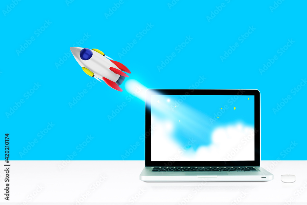 Computer monitor isolated on white screen on office style desk. Space ...