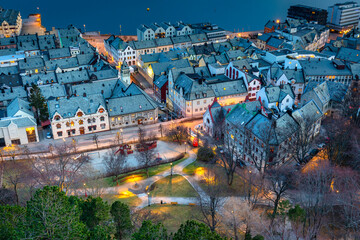 Wall Mural - Beautiful architecture of Alesund city at dusk, Norway