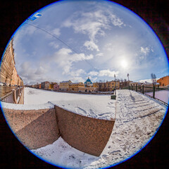 Canvas Print - St. Petersburg, Russia, March 7, 2021. Griboyedov Canal Embankment, fisheye view