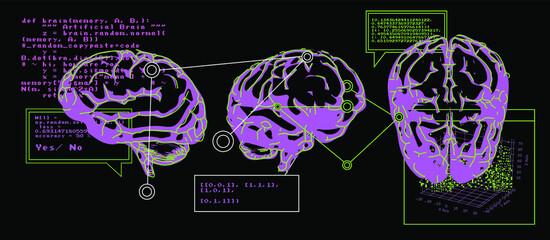 Wall Mural - The human brain from the front and side view. MRI of CT scan.