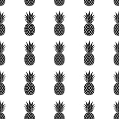 Wall Mural - pineapple seamless pattern. black tropical fruits textile texture on white background. food print, f