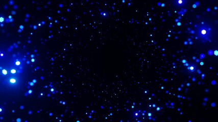 Wall Mural - Abstract motion background shining blue particles. Shimmering Glittering Particles With Bokeh. Popular, modern, christmas, new year, holliday, wedding background. Seamless 4K loop video animation