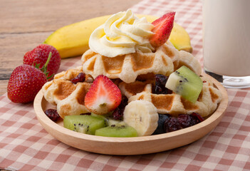 Poster - Plate of waffles with  fresh  fruits