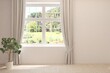 © AntonSh - White empty room with summer landscape in window. Scandinavian interior design. 3D illustration