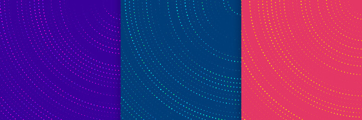 Wall Mural - set of abstract circular overlapping trendy color background with glitter glowing dots combinations.