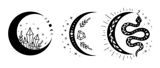 Wall Mural - boho crescent moon silhouette. mystic abstract vector illustration. vector witchcraft, magical print