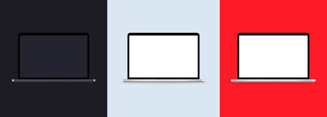 Poster - Realistic laptop icon set. Device mockup. Computer laptop with blank screen. Blank copy space on a modern mobile computer. Vector EPS 10. Isolated on background