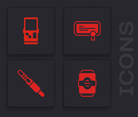 Aufkleber - Set Energy drink, Tetris, Certificate template and Audio jack icon. Vector