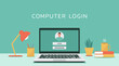 © ST.art - laptop computer account login and password of the user to the system with authorization on the screen, vector flat design illustration