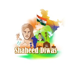 Wall Mural - vector illustration for patriotic concept banner for 23 march Shaheed Diwas means Martyr's Day , written Hindi text amar jawan means martyrs soldier.