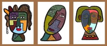 Abstract Face Painting. Hand Drawn Cubism Face For Wall Art, T-shirt And Poster Design.