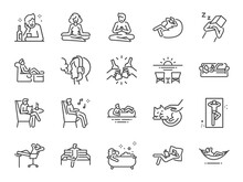 Relax Line Icon Set. Included The Icons As Chill, Take A Rest, Recreation, Relaxation, Calm, And More.