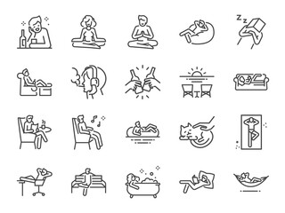 relax line icon set. included the icons as chill, take a rest, recreation, relaxation, calm, and mor