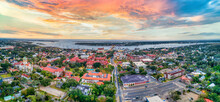 St Augustine, Florida, USA Downtown Drone Skyline Aerial Panoram